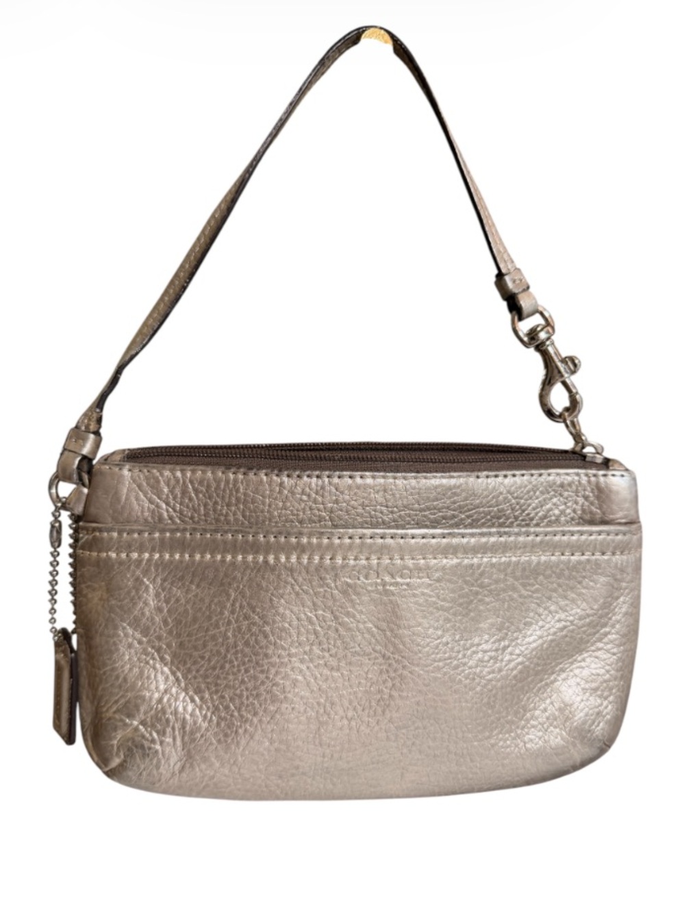COACH Silver Pearl Pebbled Leather Medium Wristlet F51683